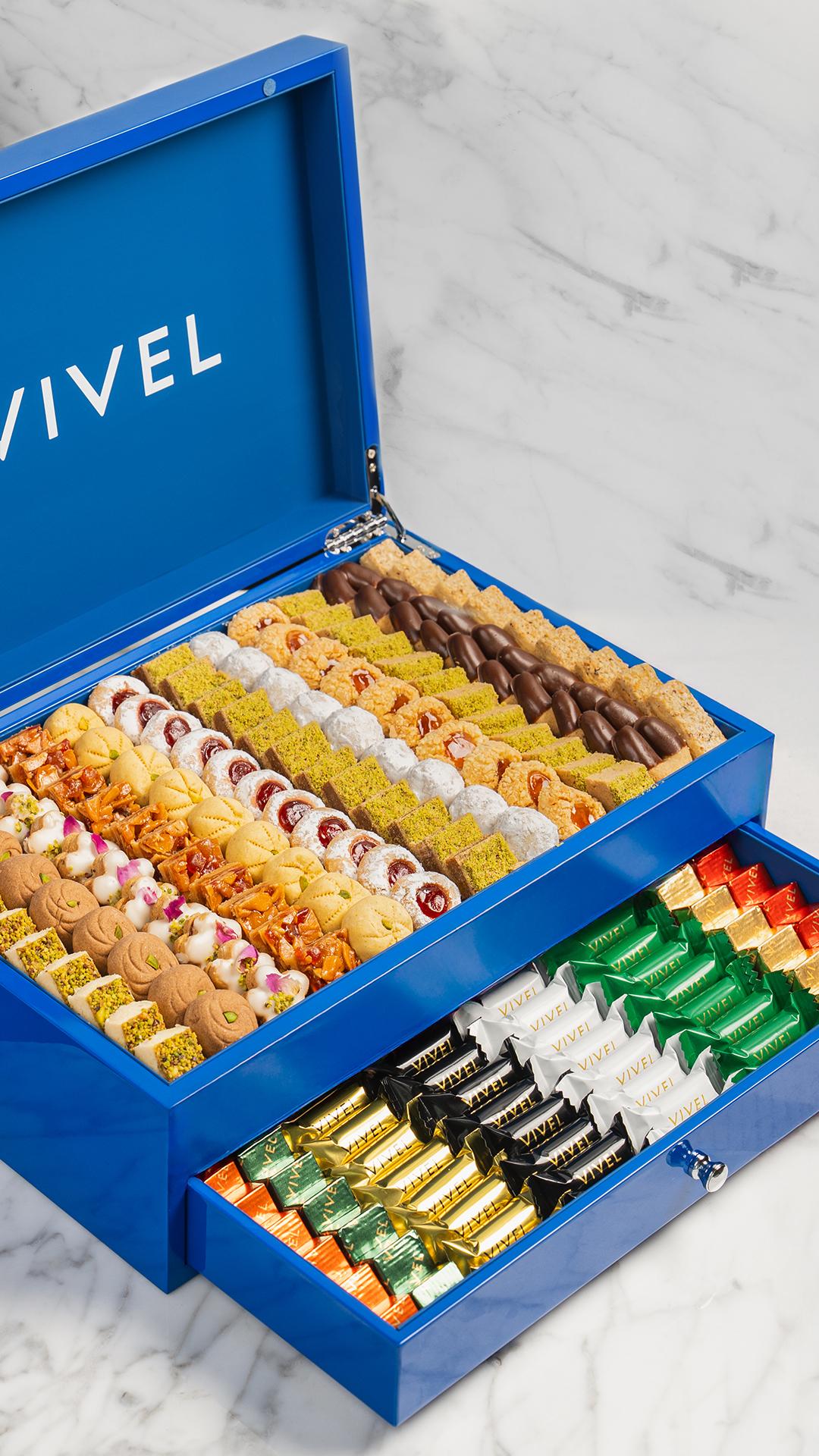 BLUE LACQUER CHEST WITH SWEETS & CHOCOLATES